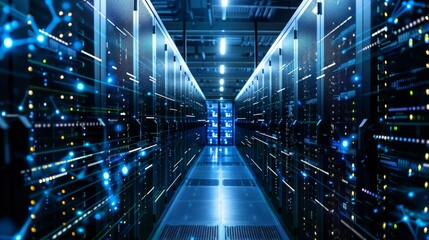 Fototapeta premium A high-tech data center utilizing 5G speeds for enhanced cloud computing security and efficiency