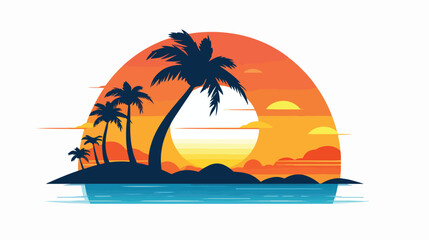 Fototapeta na wymiar Tropical beach vector icon Beach with sunset 