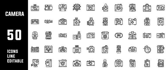 50 Photography icons. Photo camera icons. Diaphragm icons. Vector illustration.