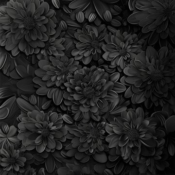 Eternal Elegance: Volumetric Black Flowers in Seamless Stylish Pattern