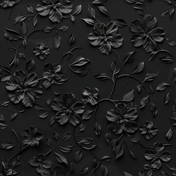 Eternal Elegance: Volumetric Black Flowers in Seamless Stylish Pattern