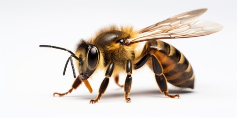 Close Up of a Bee on White Background Generative AI - Powered by Adobe