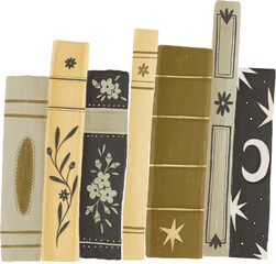 Stack of old beautiful books. World book day card. Pile of books, bookshelf. Book nook, novels, literature, study, isolated illustration, png