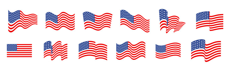 USA flag set, united states symbol, wavy shape flag icon © tutti_frutti