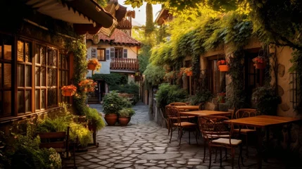 Gartenposter Style pension with picturesque streets and outdoor dining © Cloudyew