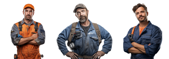 A set of workers isolated on white