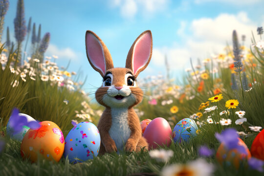 Generative ai on theme celebration holiday Easter with bright eggs are main accessory at abstract background