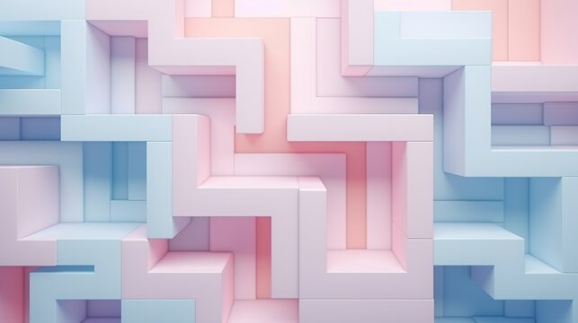 3d rendering of pastel color folded paper effect or maze made of paper abstract background.