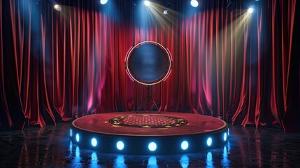 game show background, maroon curtain, spotlights - obrazy, fototapety, plakaty