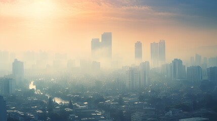 Polluted air in a city with smog and haze