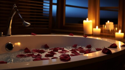 Romantic honeymoon pension with private jacuzzis and candlelit dinners - obrazy, fototapety, plakaty