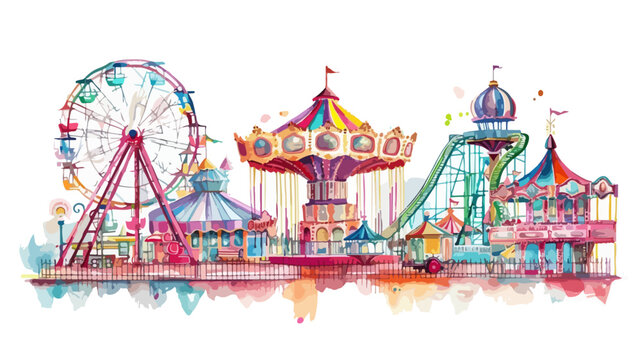 recommend clip art: Vergnügungspark Jahrmarkt Kirmes Park Panorama Vektor Wasserfarben