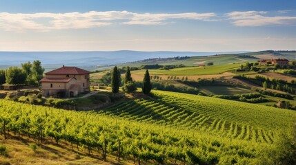 Naklejka premium A countryside pension with rolling vineyards and wine tasting experiences