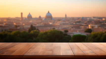 empty wooden table background on the city