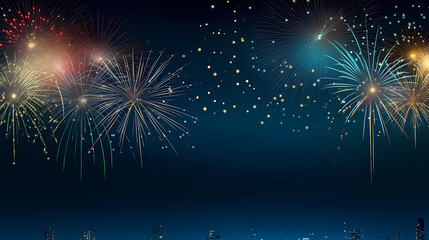 Naklejka premium Happy New Year, burning fireworks with bokeh light background