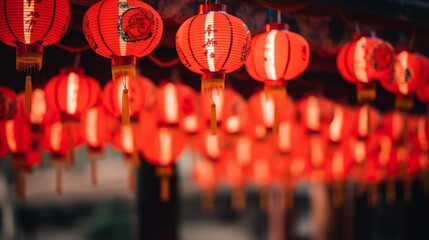 A border of traditional chinese lanterns and calligraphy