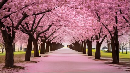 A border of delicate cherry blossoms in bloom