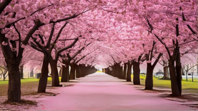 A border of delicate cherry blossoms in bloom