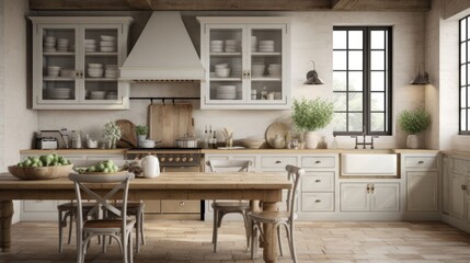 Fototapeta na wymiar A charming farmhouse kitchen with rustic decor for a cozy call