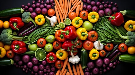 A colorful array of vegetables arranged in an appetizing pattern
