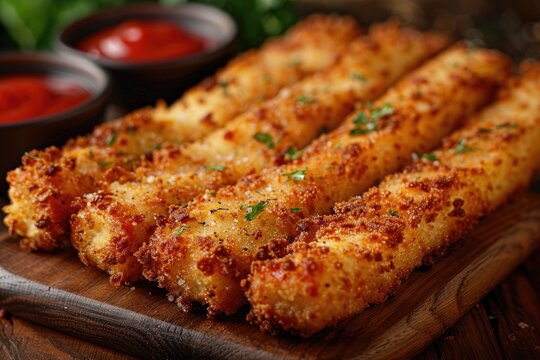 a plate of Mozzarella Sticks in the kitchen table professional advertising food photography
