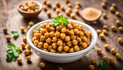 Cooked chick peas in white bowl
