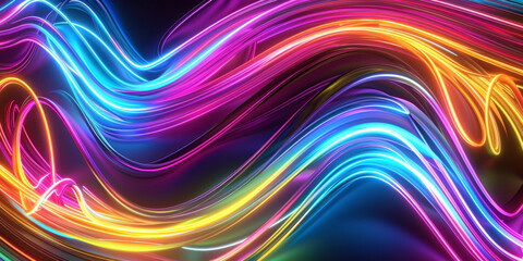 Abstract background consist with a myriad of colorful neon lines, each leaving behind a radiant trail of light.