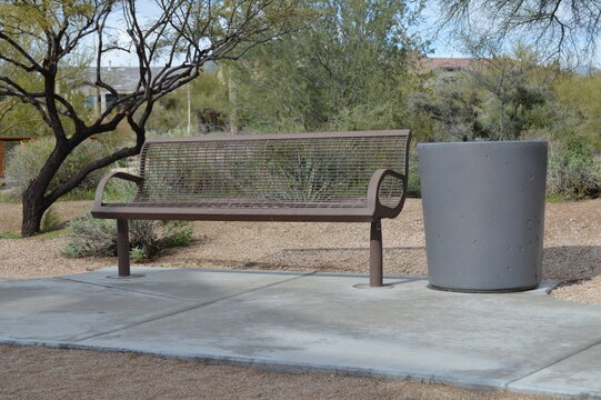Bench and Trash Can in Park