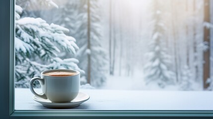 A soothing cup of hot cocoa by a winter window