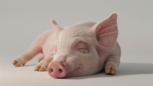 Tranquil piglet sleeps peacefully in a serene studio setting.