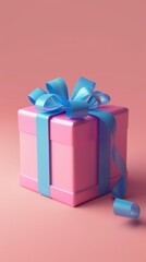 Obraz premium A pink and blue gift box with a ribbon on it, AI