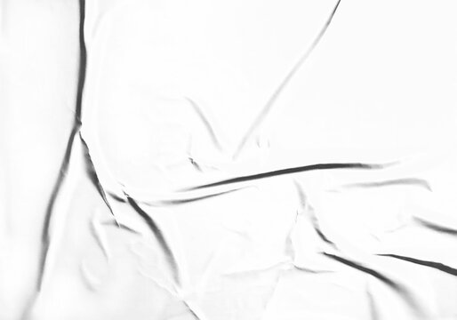 Paper wrinkled and crumped texture. Transparent glued poster template.