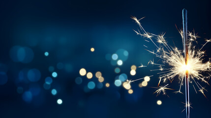 Obraz premium Happy New Year, burning fireworks with bokeh light background