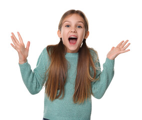 Portrait of surprised girl on white background