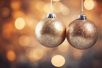 Glistening christmas tree decorations on a blurred background