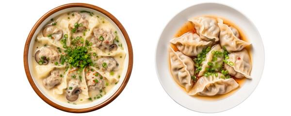 Gyoza Soup Isolated on Transparent Background, (PNG).