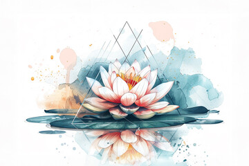 White pink waterlily or lotus flower in pond.