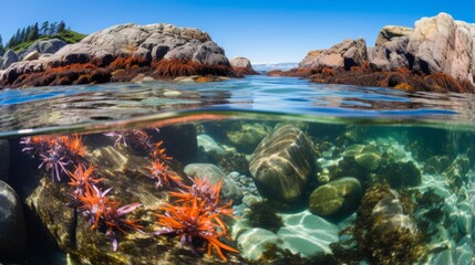 Rocky tide pools teeming with colorful marine creatures - obrazy, fototapety, plakaty