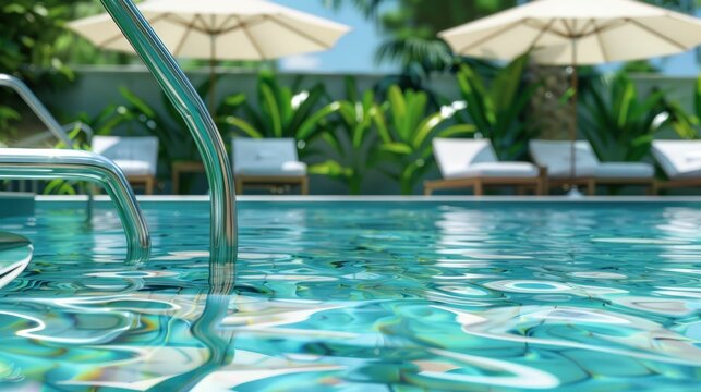 Tranquil Luxury Resort Pool with Sun Loungers and Umbrellas