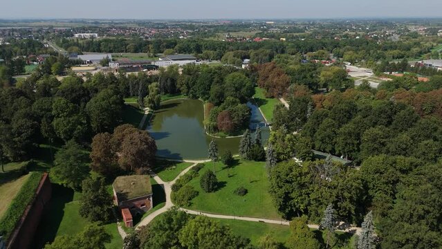 Beautiful Landscape Pond Park Old Town Zamosc Aerial View Poland