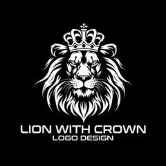 Lion With Crown Vector Logo Design