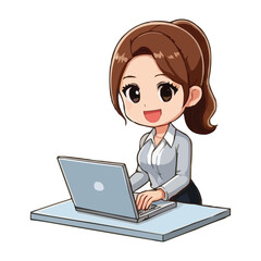 a Cartoon businesswoman working with a laptop gesture pose clip art vector illustration 