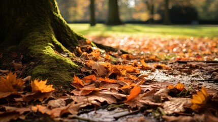 Obraz premium Fallen leaves in a country garden