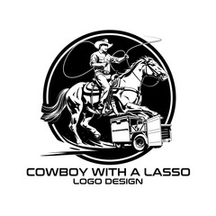 Cowboy With A Lasso Vector Logo Design