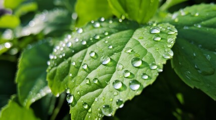 Leaves with dewdrops in the morning light