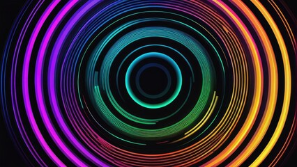 Abstract tech background, concentric circles of glowing lines in vibrant hues, digital art in vector format, minimalist design with futuristic aesthetic, backlight effect, digital painting, ultra fine