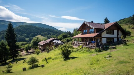 Fototapeta na wymiar Mountainview pension surrounded by hiking trails and adventure