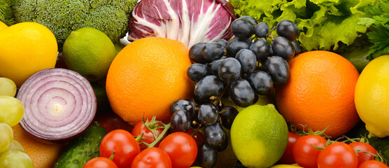 Fresh vegetables and fruits closeup.