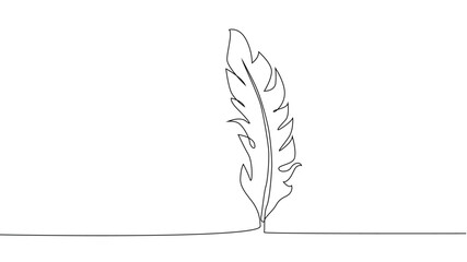 Self-drawing of continuous drawing of one line of an isolated object feather - obrazy, fototapety, plakaty
