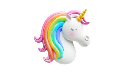 Illustration of a unicorn with rainbow hair, clip art of magical animals on a transparent background. Cuttable